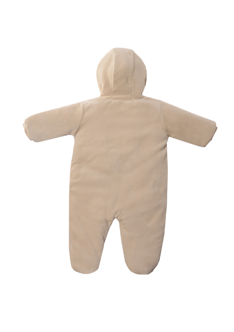 Overall aus Velour in beige, wattiert mit Teddyohren