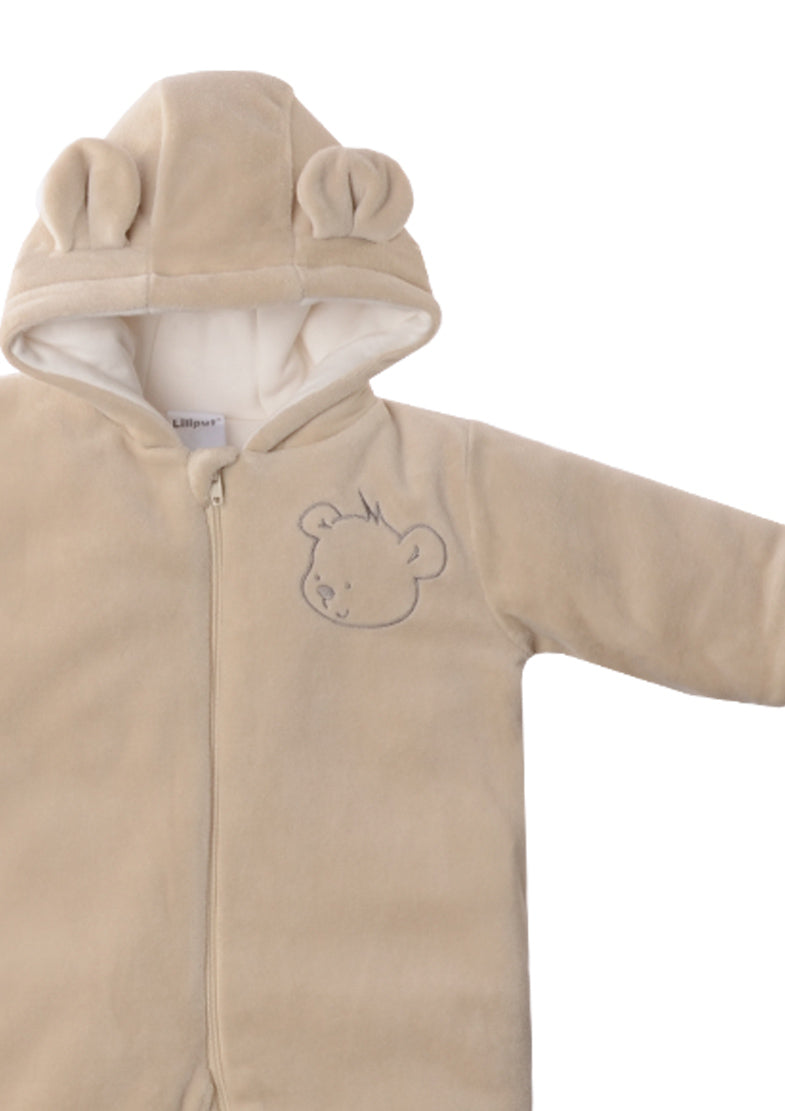 Overall aus Velour in beige, wattiert mit Teddyohren