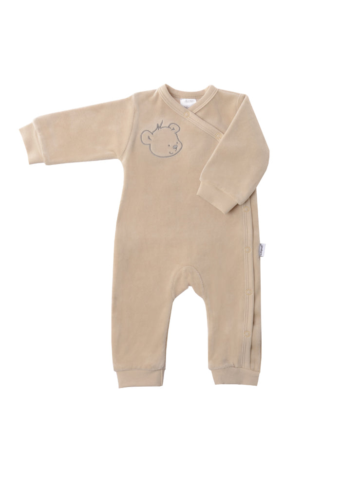 Overall aus Velour in beige mit Teddy