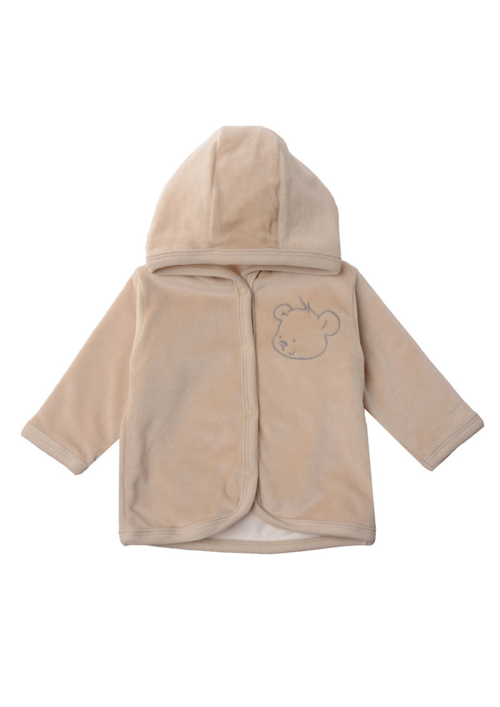 Kuscheliges Erstlingsset aus Velour in beige mit mit Teddystickerei, 5-teilig