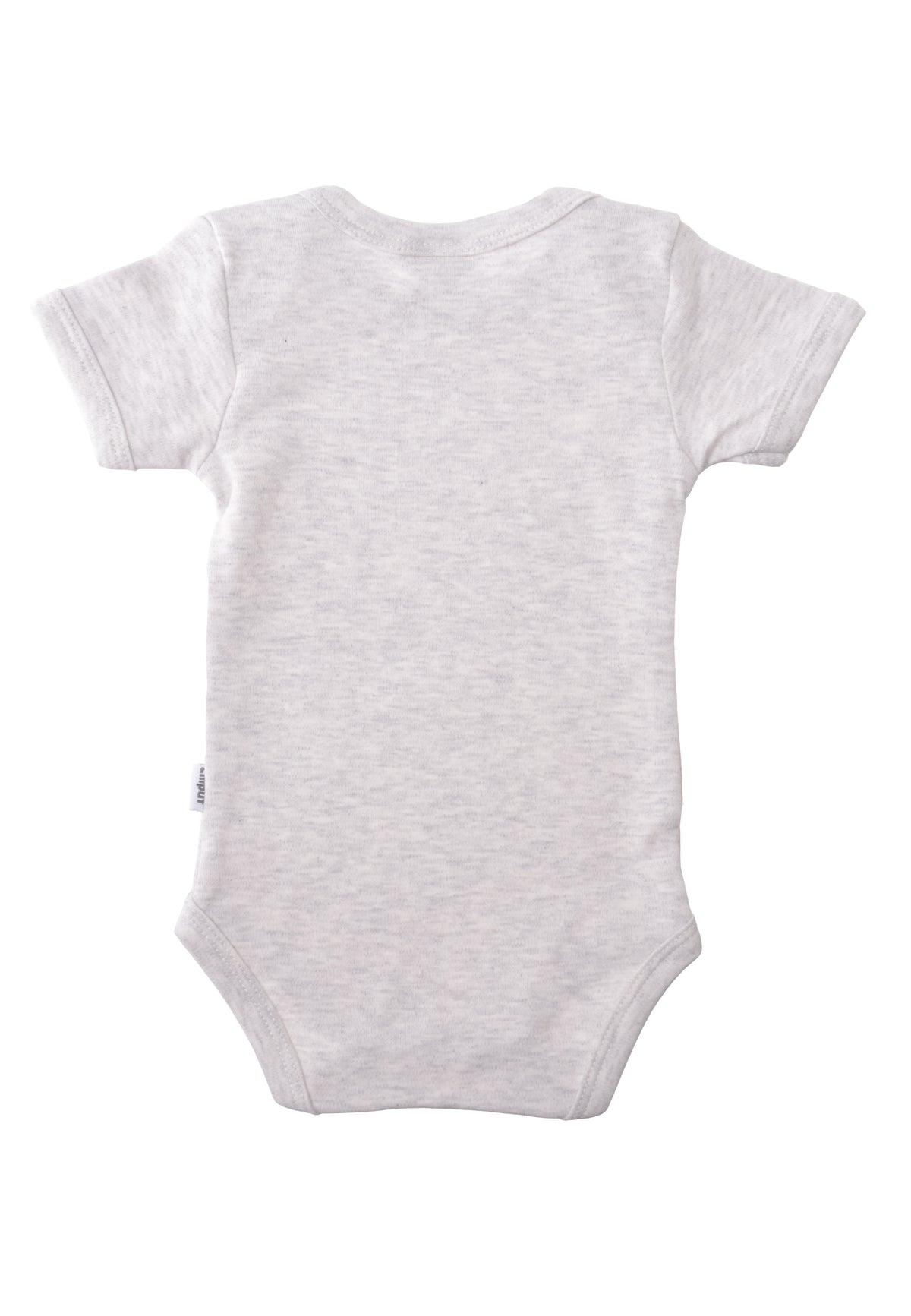 Rückseite Amineckbody in grau melange mit kurzem Arm.