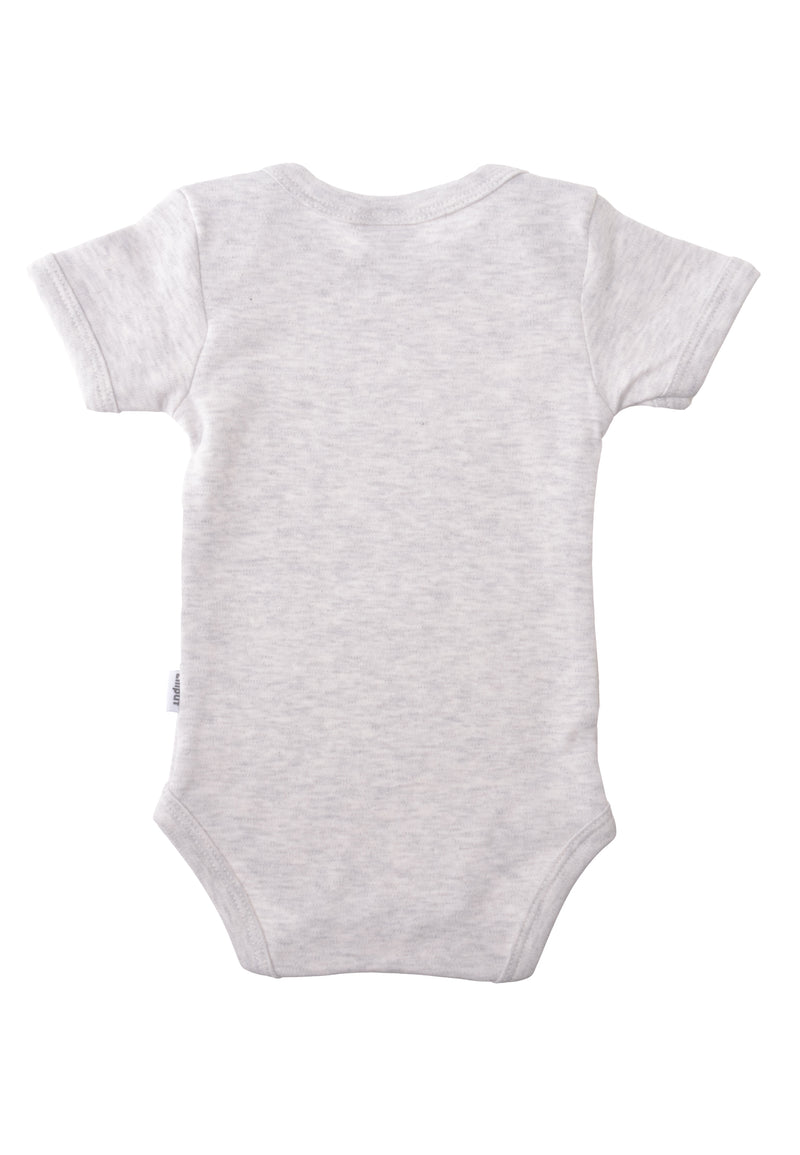 Rückseite Amineckbody in grau melange mit kurzem Arm.