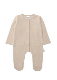 Babyoverall in Rippenoptik mit aufgesetzten Taschen in beige