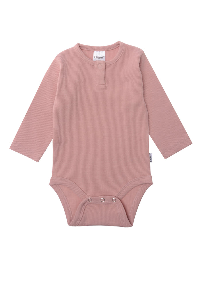 Langarm Rippbody in rosè mit Druckknopf