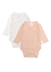 Doppelpack Raglanbody aus Rippenqualität in apricot und weiß
