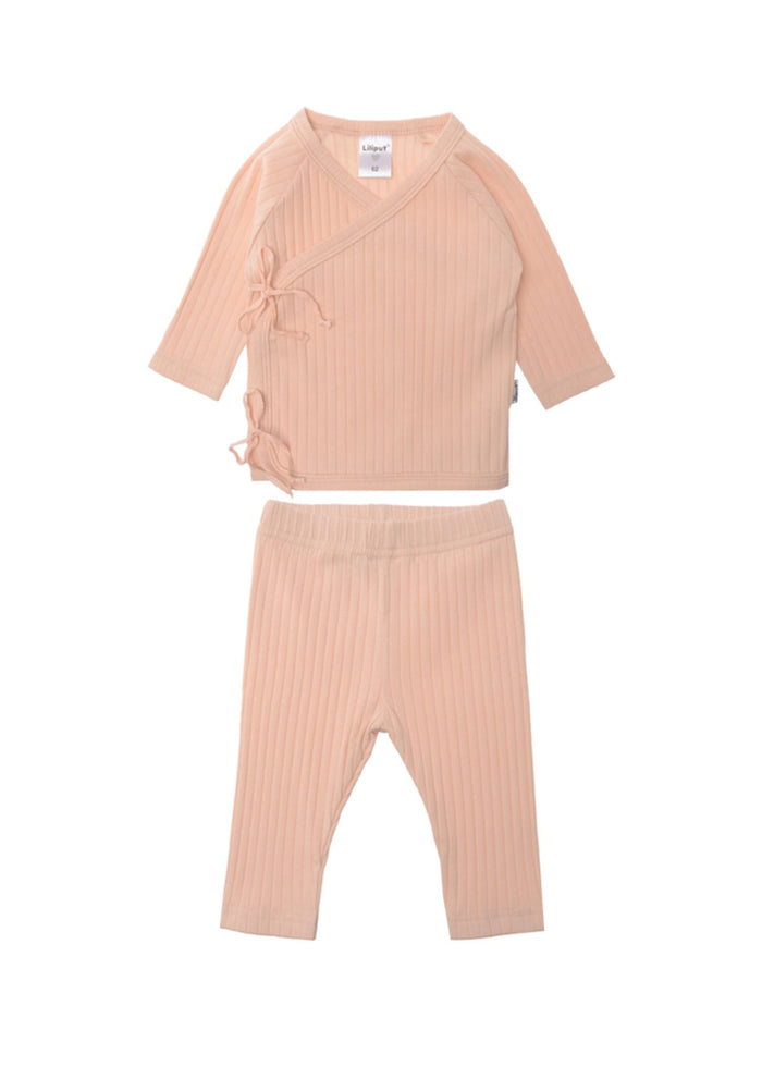 2teiliges Set bestehend aus Wickeljacke und Leggings 7x2 Rippe in apricot