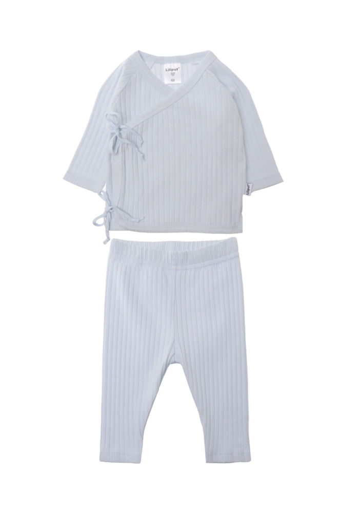 2teiliges Set bestehend aus Wickeljacke und Leggings 7x2 Rippe in hellblau
