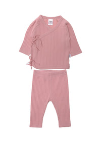 2teiliges Set bestehend aus Wickeljacke und Leggings 7x2 Rippe in rosè