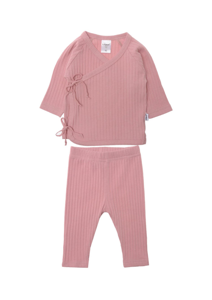 2teiliges Set bestehend aus Wickeljacke und Leggings 7x2 Rippe in rosè