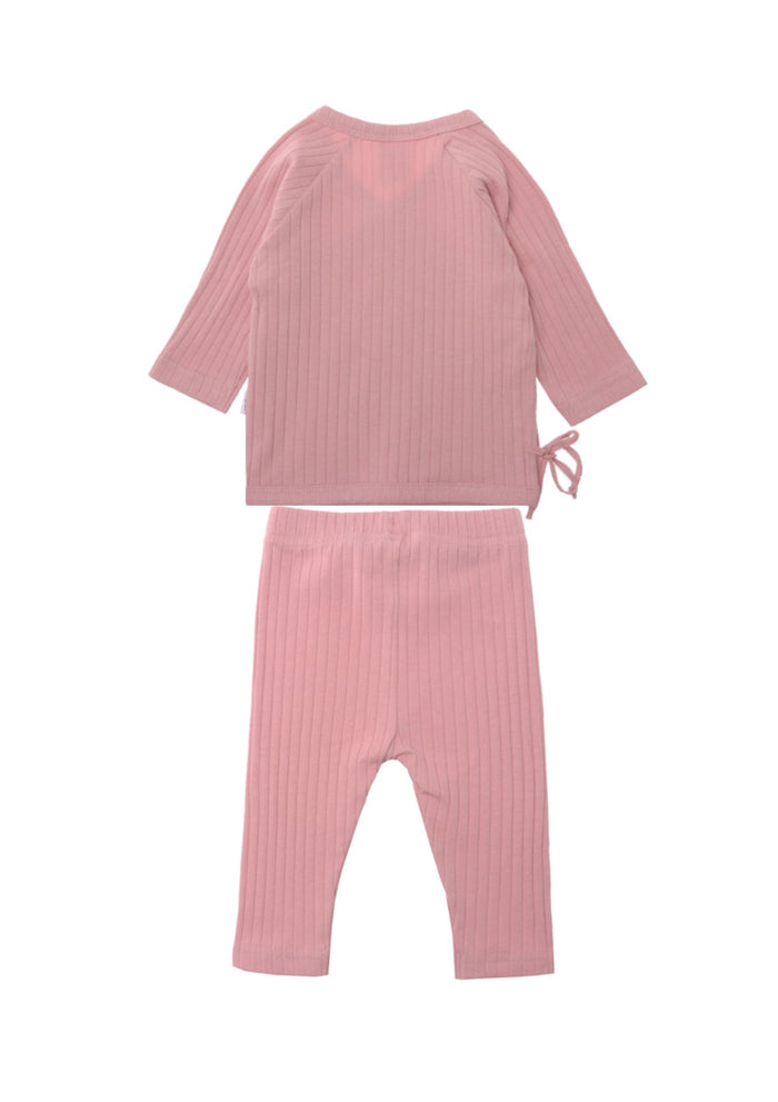 Rückseite 2teiliges Set bestehend aus Wickeljacke und Leggings aus 7x2 Rippe