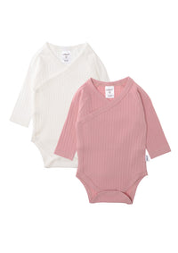 Doppelpack Raglanbody aus Rippenqualität in rosè und weiß