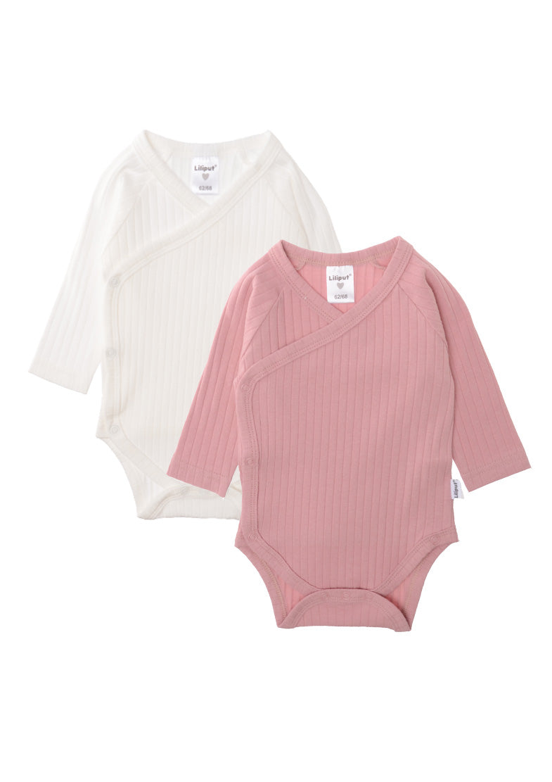 Doppelpack Raglanbody aus Rippenqualität in rosè und weiß