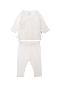2teiliges Set bestehend aus Wickeljacke und Leggings 7x2 Rippe in weiß