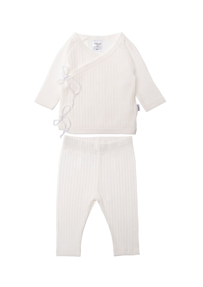 2teiliges Set bestehend aus Wickeljacke und Leggings 7x2 Rippe in weiß
