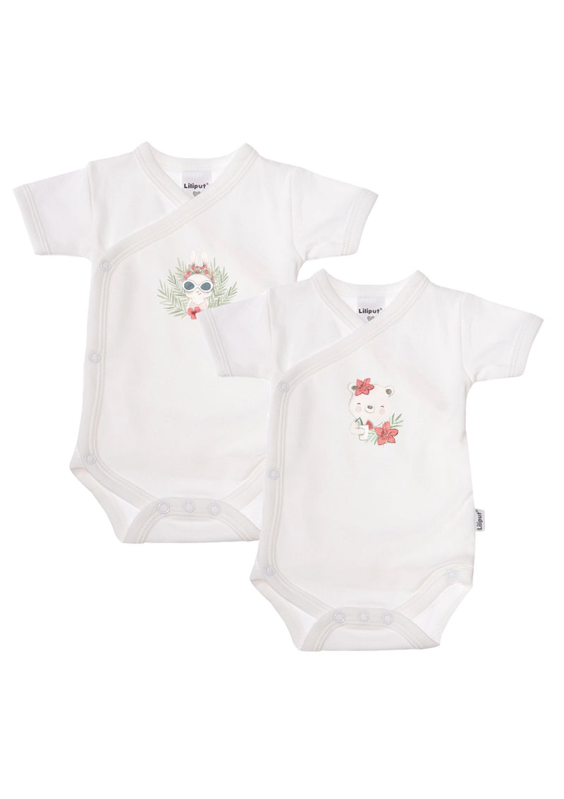 2er-Pack Kurzarm-Wickelbodys mit Tropical Bunny und Bear