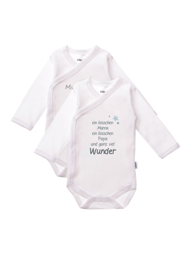2er-Pack Langarm-Wickelbodys mit "Mummy Daddy Boy"