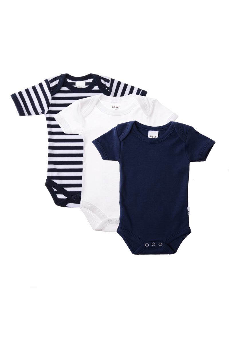 3er-Pack Kurzarmbodys in Marine-gestreift