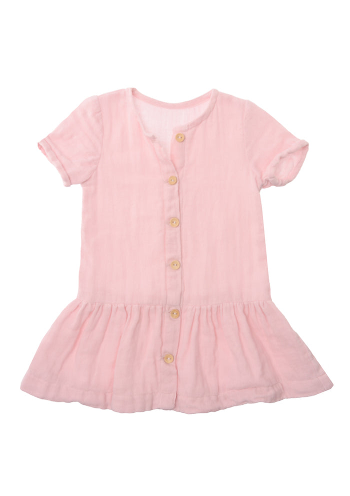 Musselin Kleid in rose mit Holzknöpfen