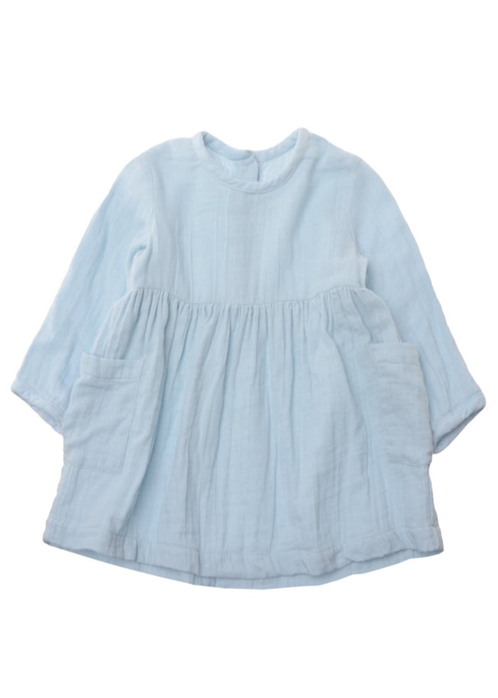 Langärmliges Musselin-Kleid in hellblau