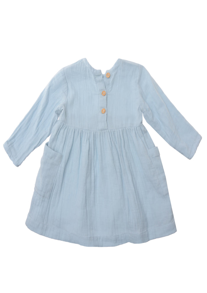 Langärmliges Musselin-Kleid in hellblau
