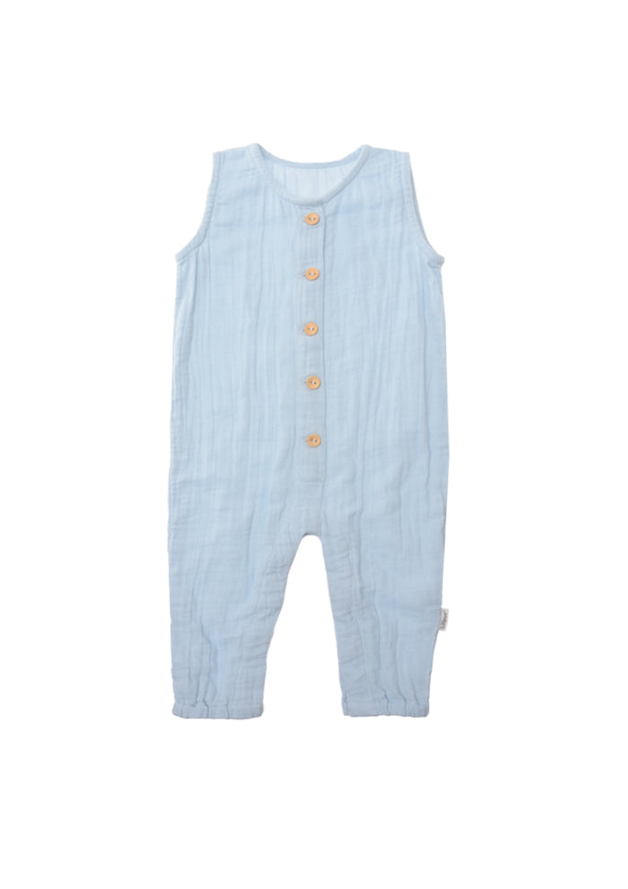 Musselin Jumpsuit mit Holzknöpfen 