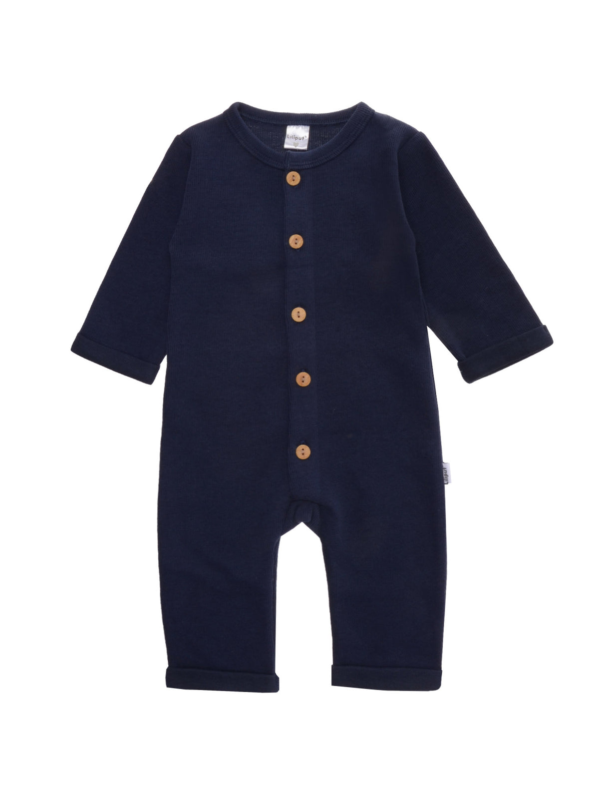 Ribstrick Overall in marine mit Holzknöpfen