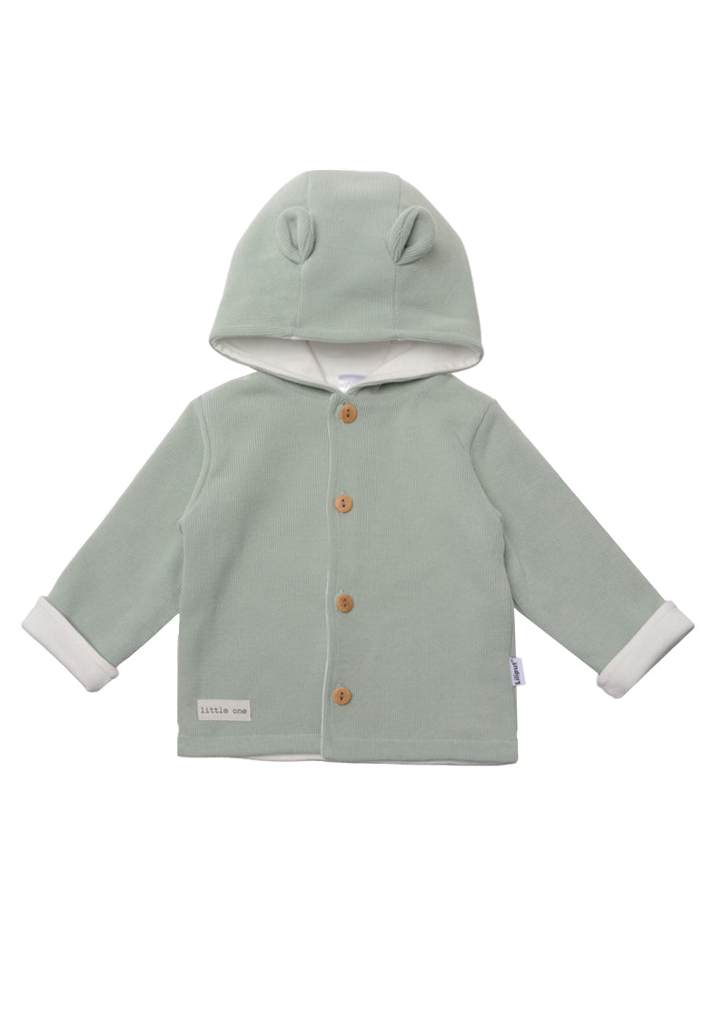 Ribstrickjacke mit Kapuze in schilf