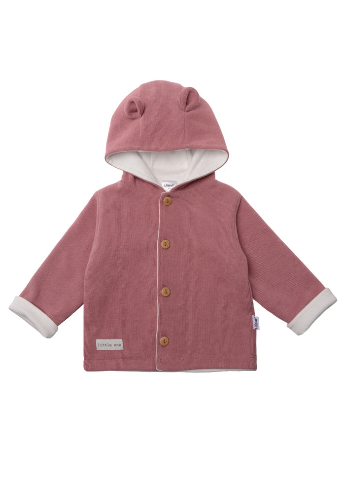 Ribstrick Jacke mit Öhrchen in rosenholz