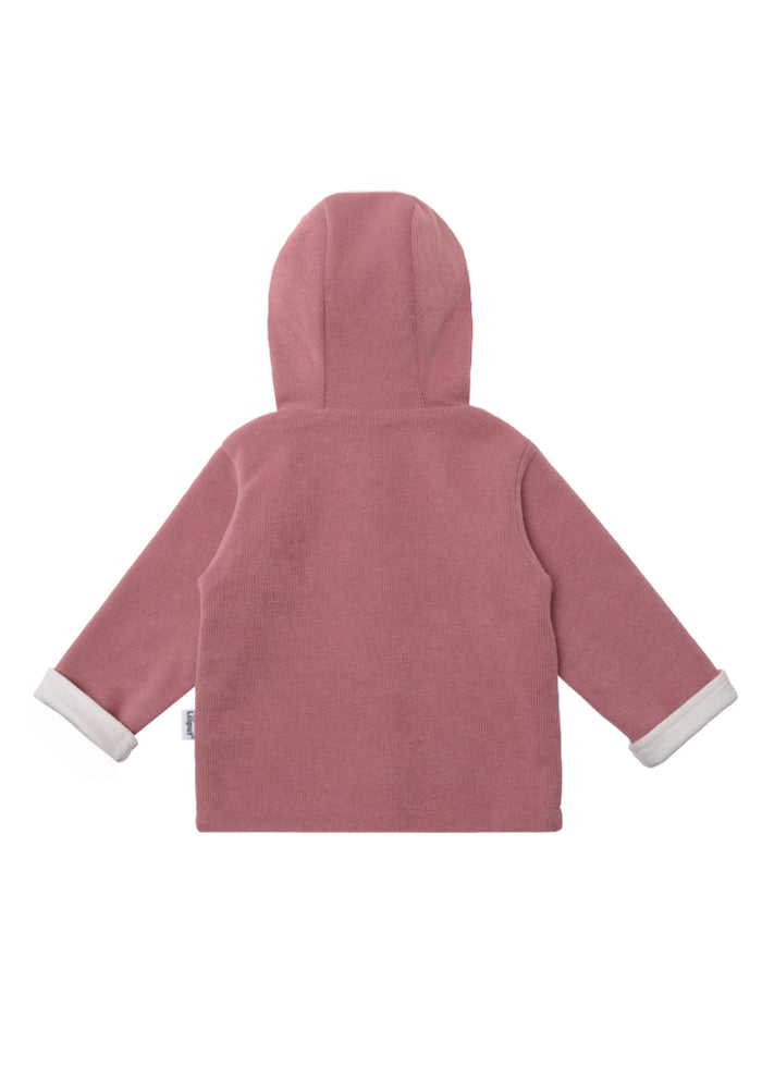 Ribstrickjacke mit Kapuze in rosenholz Rückseite