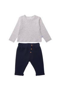 Ribstrick Set bestehend aus Hose in marine und Langarmshirt in grau melange