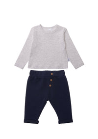 Ribstrick Set bestehend aus Hose in marine und Langarmshirt in grau melange