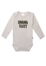 Langarm-Amineckbody in grau mit "Drama Baby"