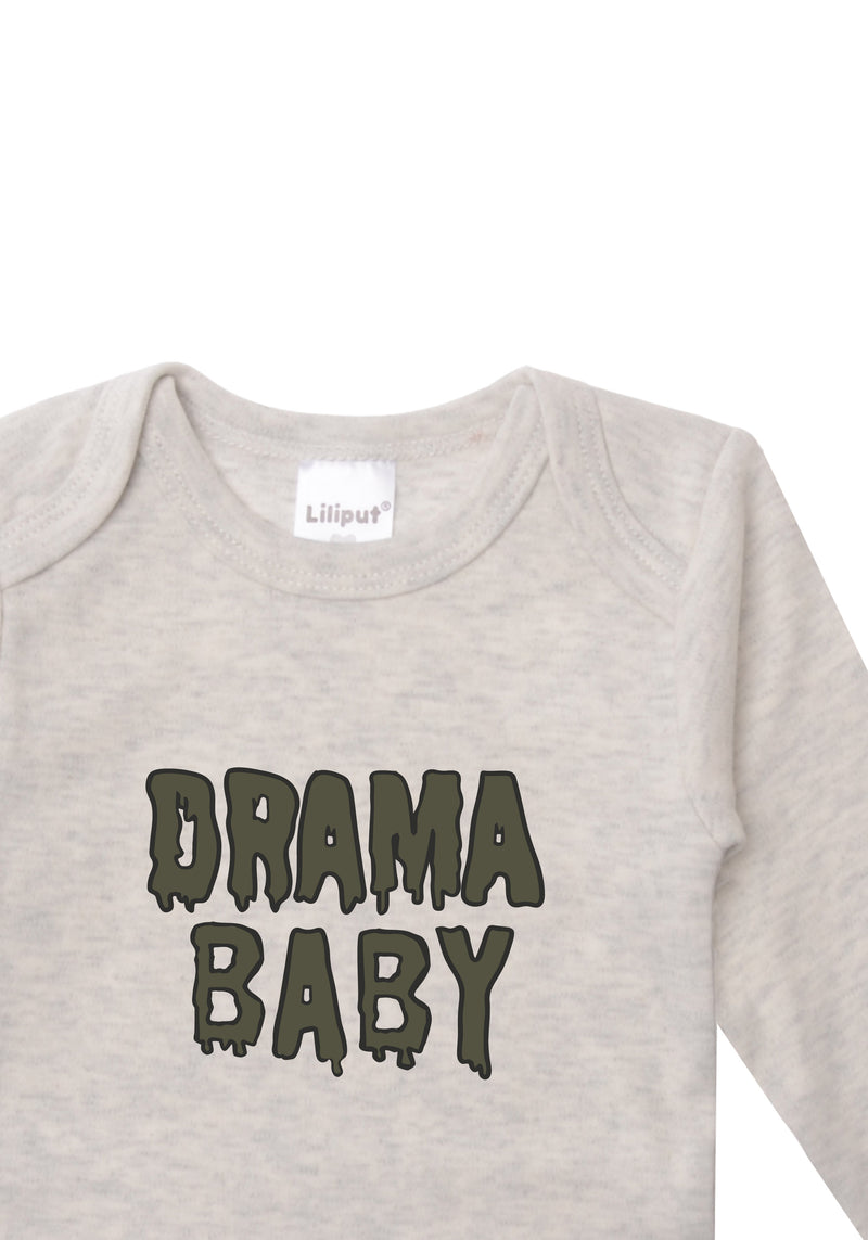 Langarm-Amineckbody in grau mit "Drama Baby"