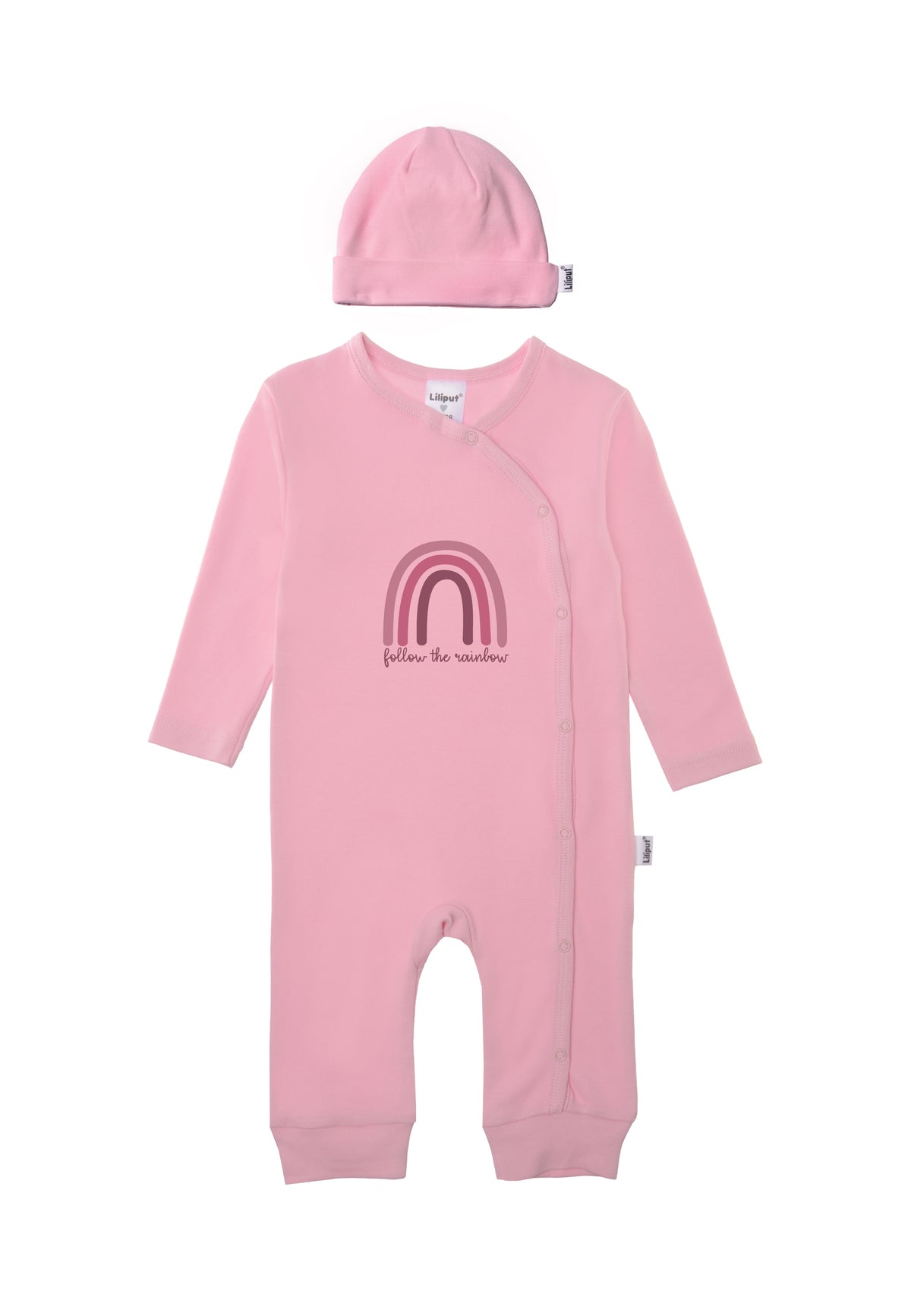 Set aus Mütze und Overall in rosa aus Bio Baumwolle.