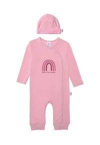 Set aus Mütze und Overall in rosa aus Bio Baumwolle.