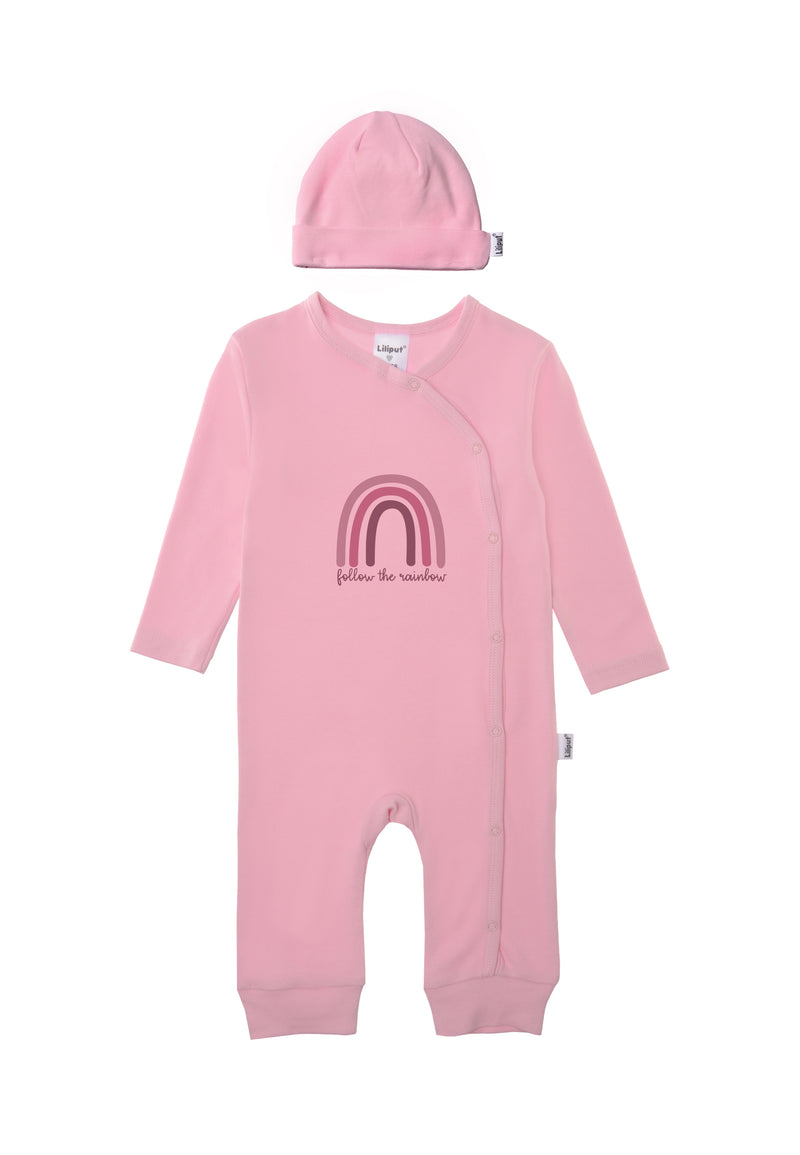 Set aus Mütze und Overall in rosa aus Bio Baumwolle.