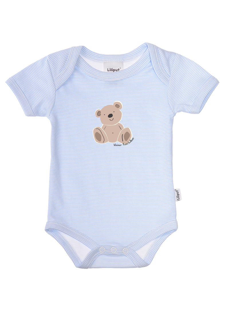 hellblauer Amineckbody mit kurzem Arm und Print "Teddy"