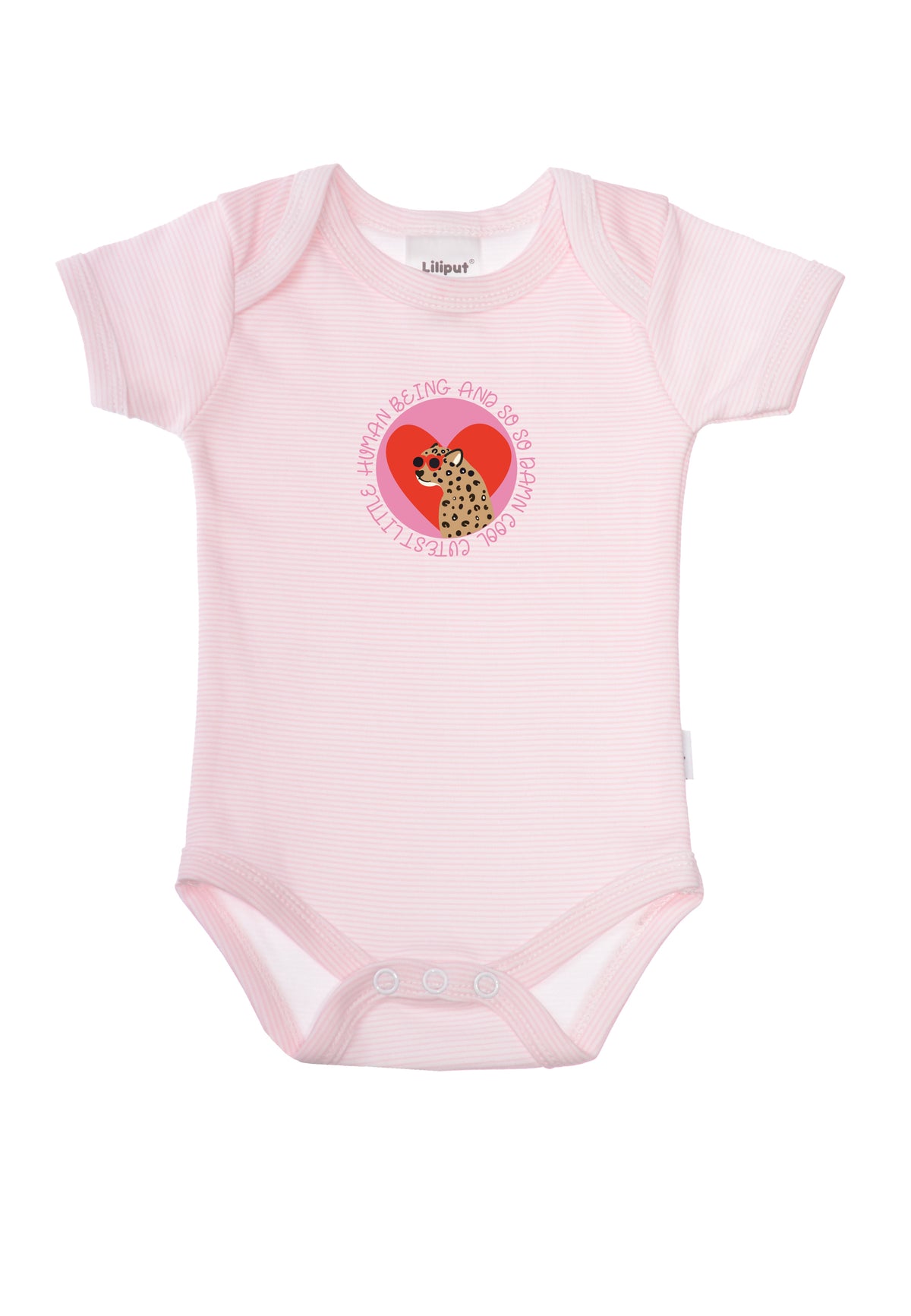 Amineckbody mit kurzem Arm in rosa gestreift und süßem Leo Print.