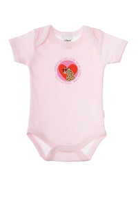 Amineckbody mit kurzem Arm in rosa gestreift und süßem Leo Print.