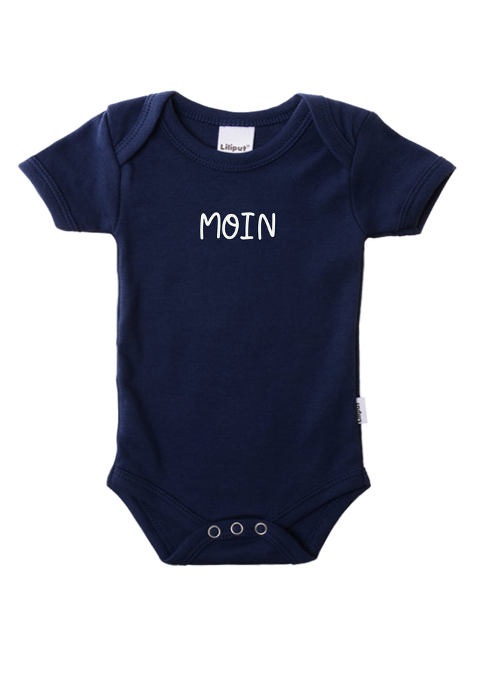 Kurzarmbody in marine mit weißem Wording "MOIN".