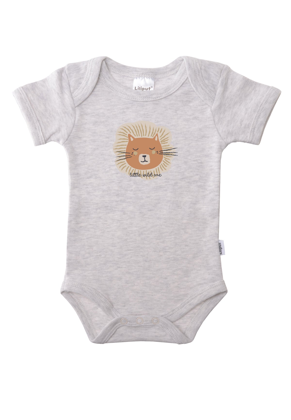 Kurzarmbody in grau melange mit Löwenprint