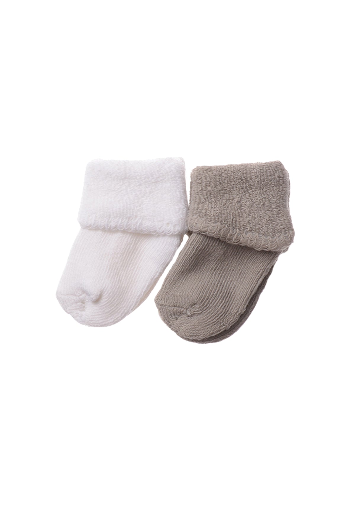 2 Paar Socken in weiß und grau, die perfekt zum Set passen.