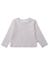 Langarmshirt in grau melange mit 2 Druckknöpfen.