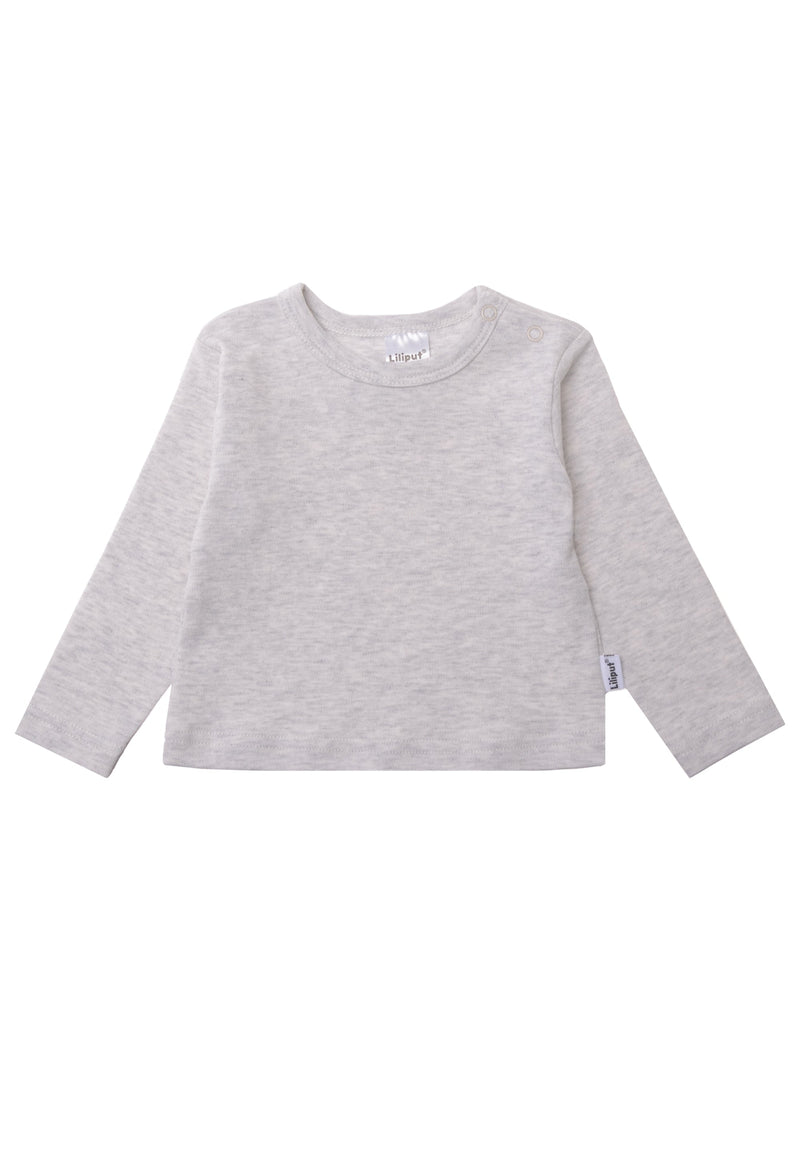 Langarmshirt in grau melange mit 2 Druckknöpfen.