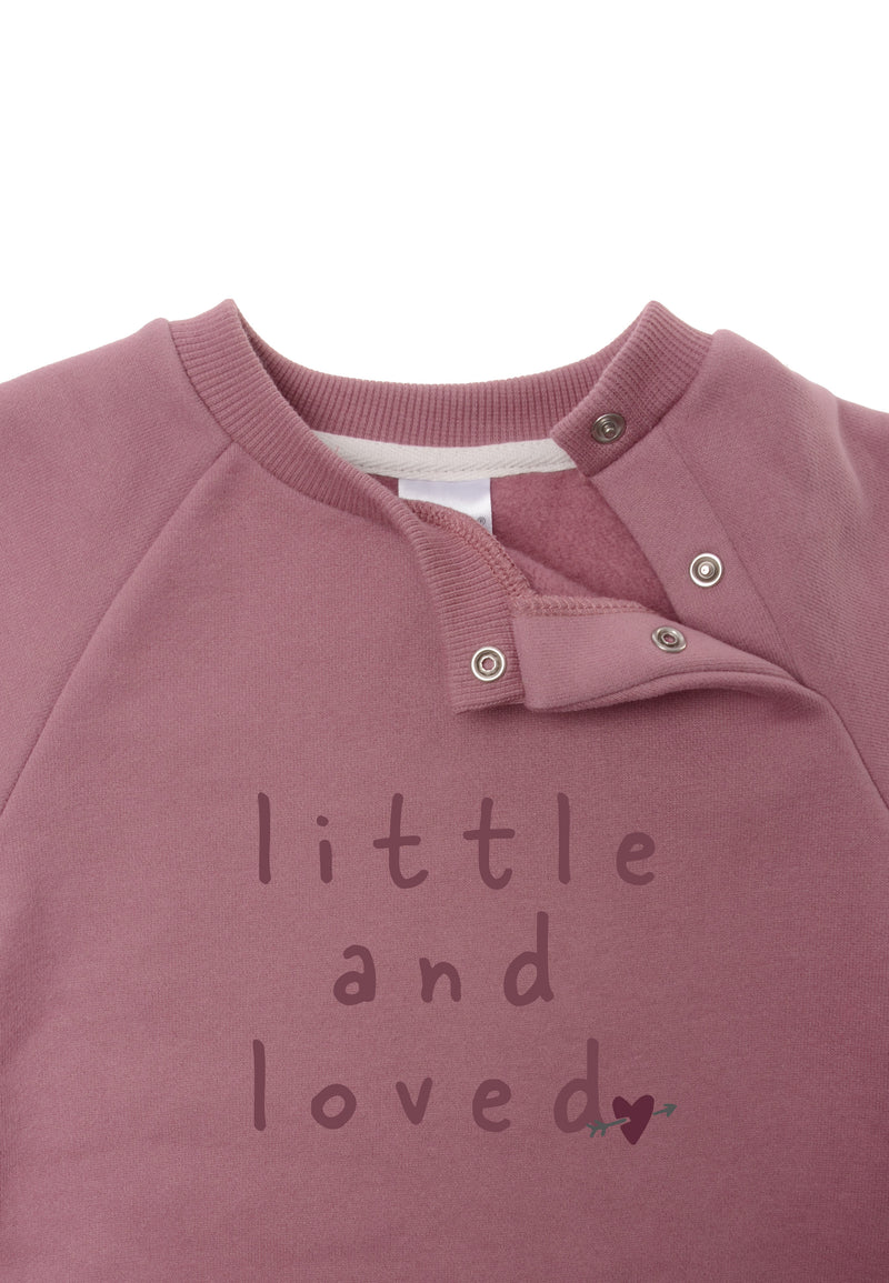  Detailaufnahme Sweatshirt in rosè mit Wording "little and loved".