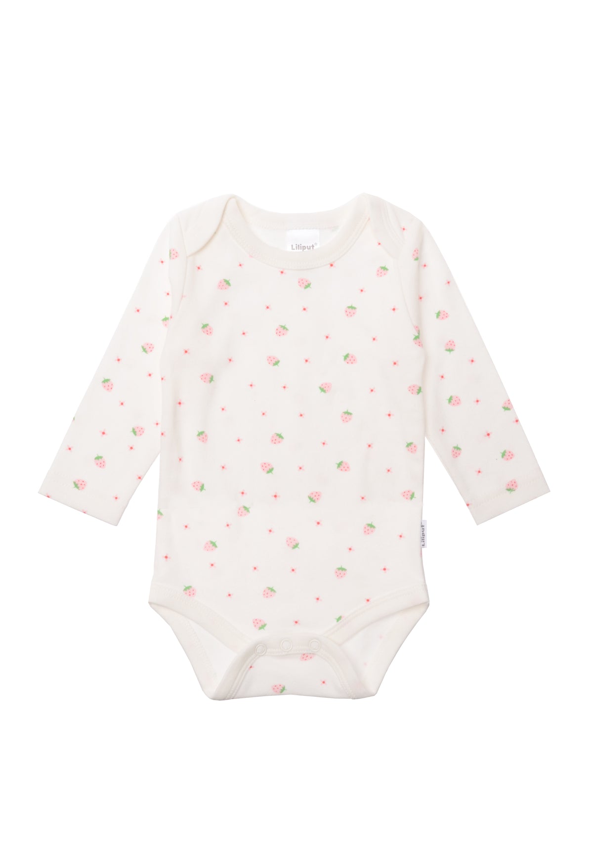 Amineckbody ecru mit langem Arm und Erdbeeren Print