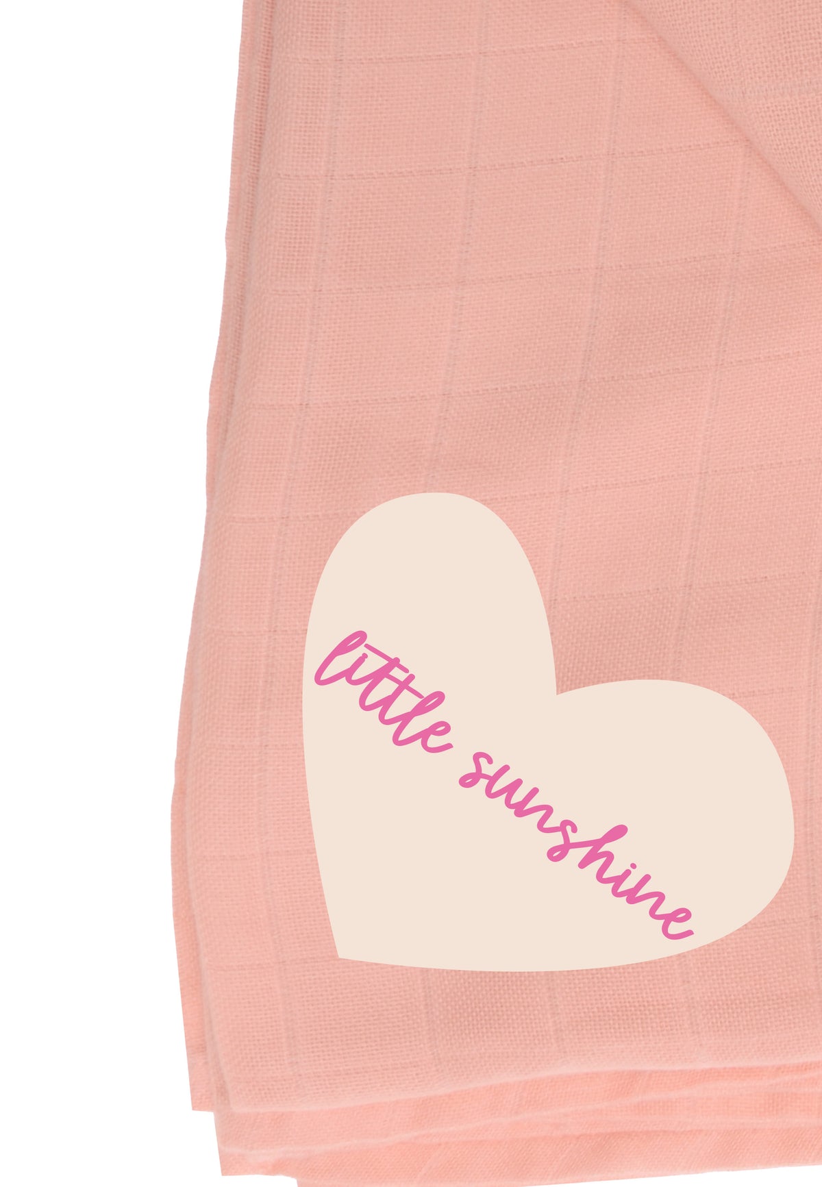 Detailaufnahme des Musselintuchs in apricot mit Print "little sunshine".