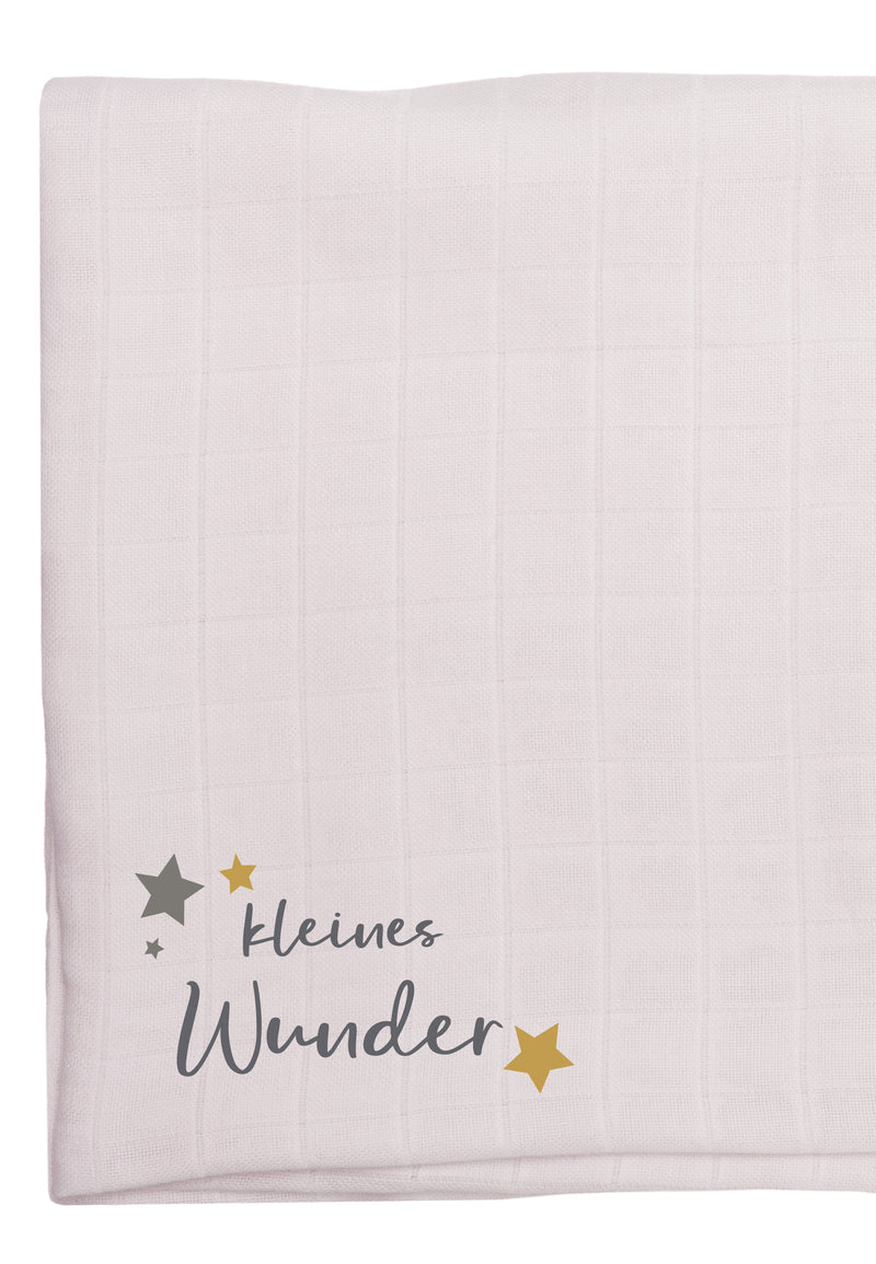 2er-Pack Premium-Musselintücher in Weiß/Grau mit Print "kleines Wunder"