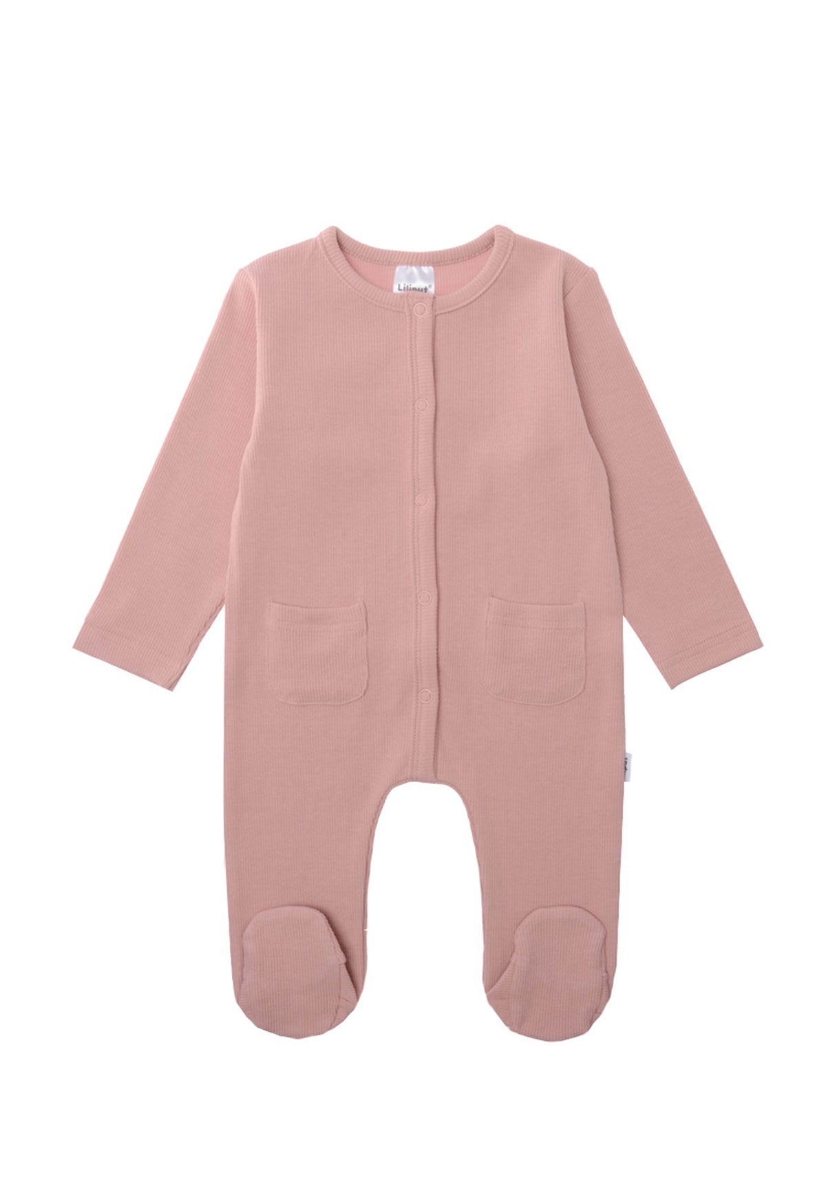 Overall mit Druckknopfleiste, aufgesetzten Taschen und Füßchen in der Farbe rosè