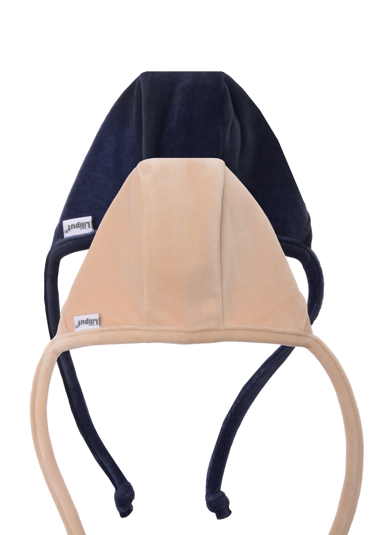 Rückseite Babymützen mit Bindeband.